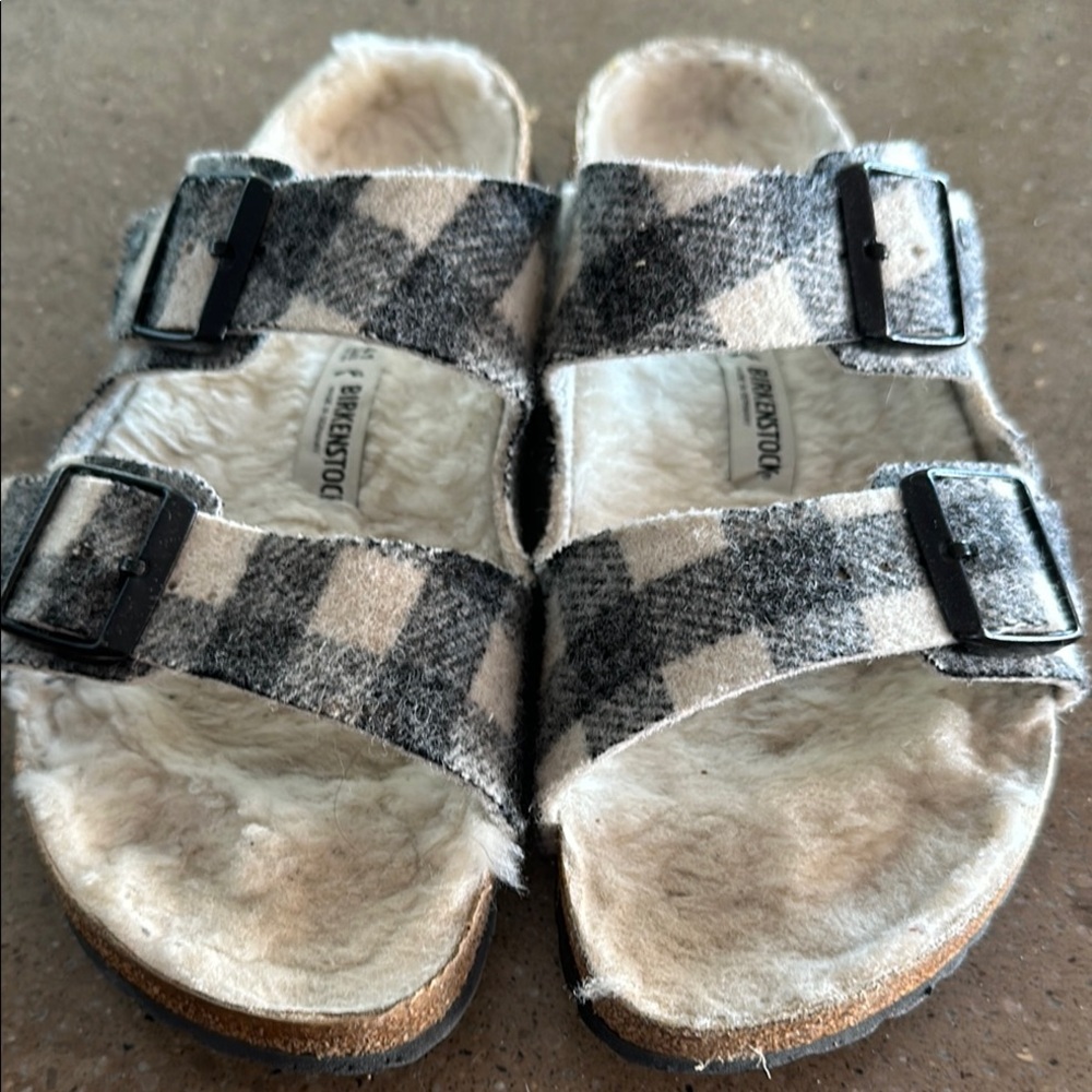 Birkenstock Plaid Fuzzy Sandals